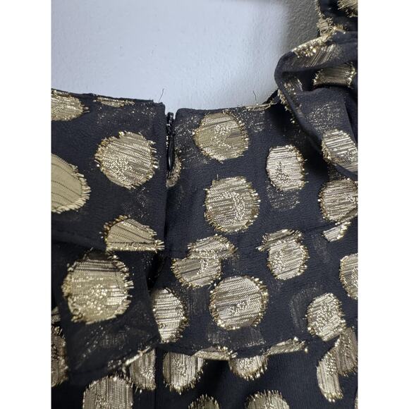For Love & Lemons Dress Black Gold Metallic Polka Dot Ruffle Party Small - Picture 6 of 12